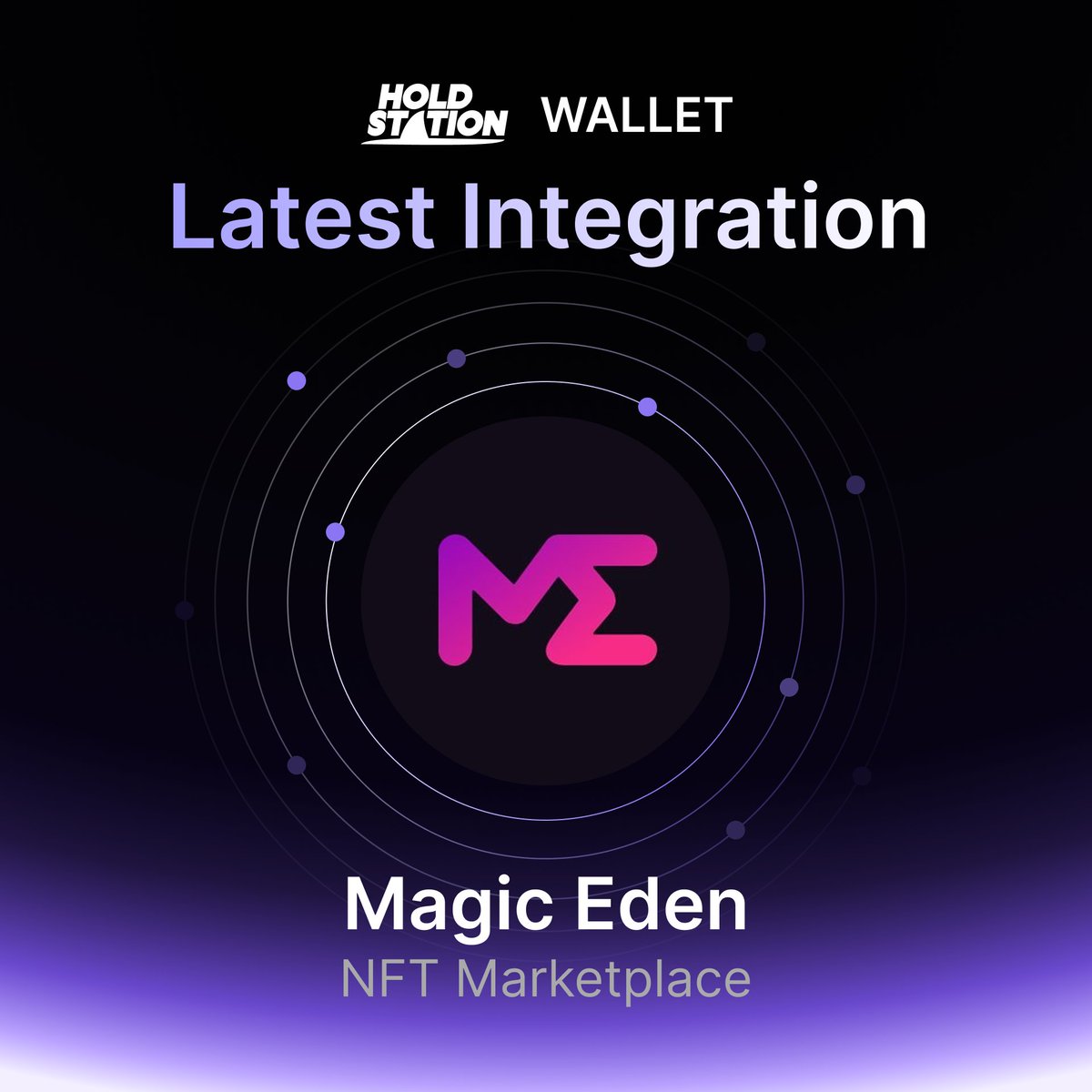 Holdstation - The DeFAI Smart Wallet (@holdstationw) on Twitter photo Welcome <a href="/MagicEden/">Magic Eden 🪄</a> to Holdstation.
NFT discovery and trading — now built into your smart wallet. Welcome <a href="/MagicEden/">Magic Eden 🪄</a> to Holdstation.
NFT discovery and trading — now built into your smart wallet.