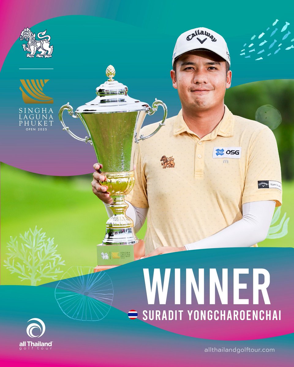 Suradit YONGCHAROENCHAI, The Winner of SINGHA LAGUNA PHUKET OPEN 2025 — Congratulations!

#SinghaLagunaPhuketOpen2025 #SLPO2025
#LagunaGolfPhuket #Phuket
#allThailandGolfTour #ATGT
#OfficialWorldGolfRanking #OWGR