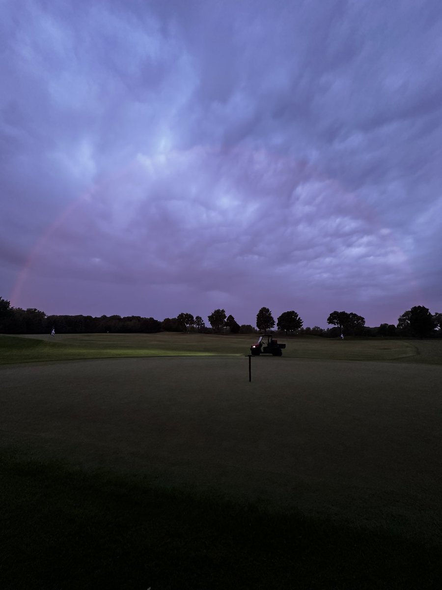 Never gets old. Full rainbow and a red sky.
