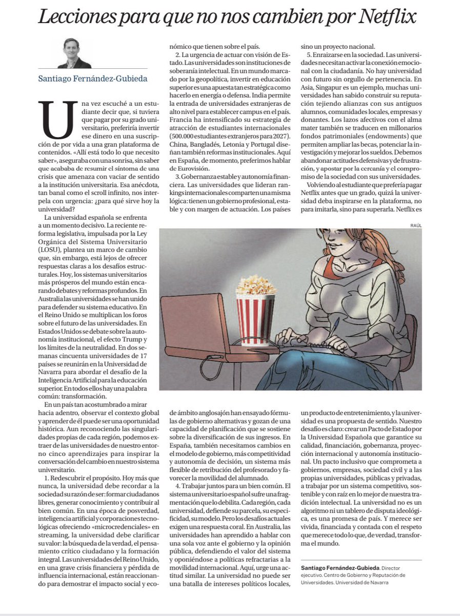 Hoy escribo en <a href="/larazon_es/">La Razón</a> Cinco aprendizajes del contexto universitario global para transformar la universidad española.