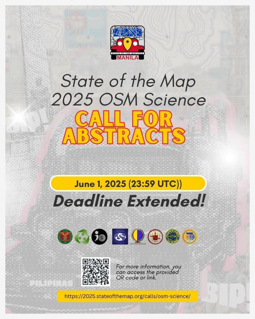 sotm's tweet image. 1️⃣ WEEK LEFT TO SUBMIT YOUR #OSMSCIENCE PROPOSALS!
Time to share your research and scientific innovations with the OpenStreetMap community!
🎓 Deadline: 1️⃣ June at 23:59 UTC 👇
2025.stateofthemap.org/calls/osm-scie…
#SotM2025 #sotm #openstreetmap #stateofthemap #stateofthemap2025