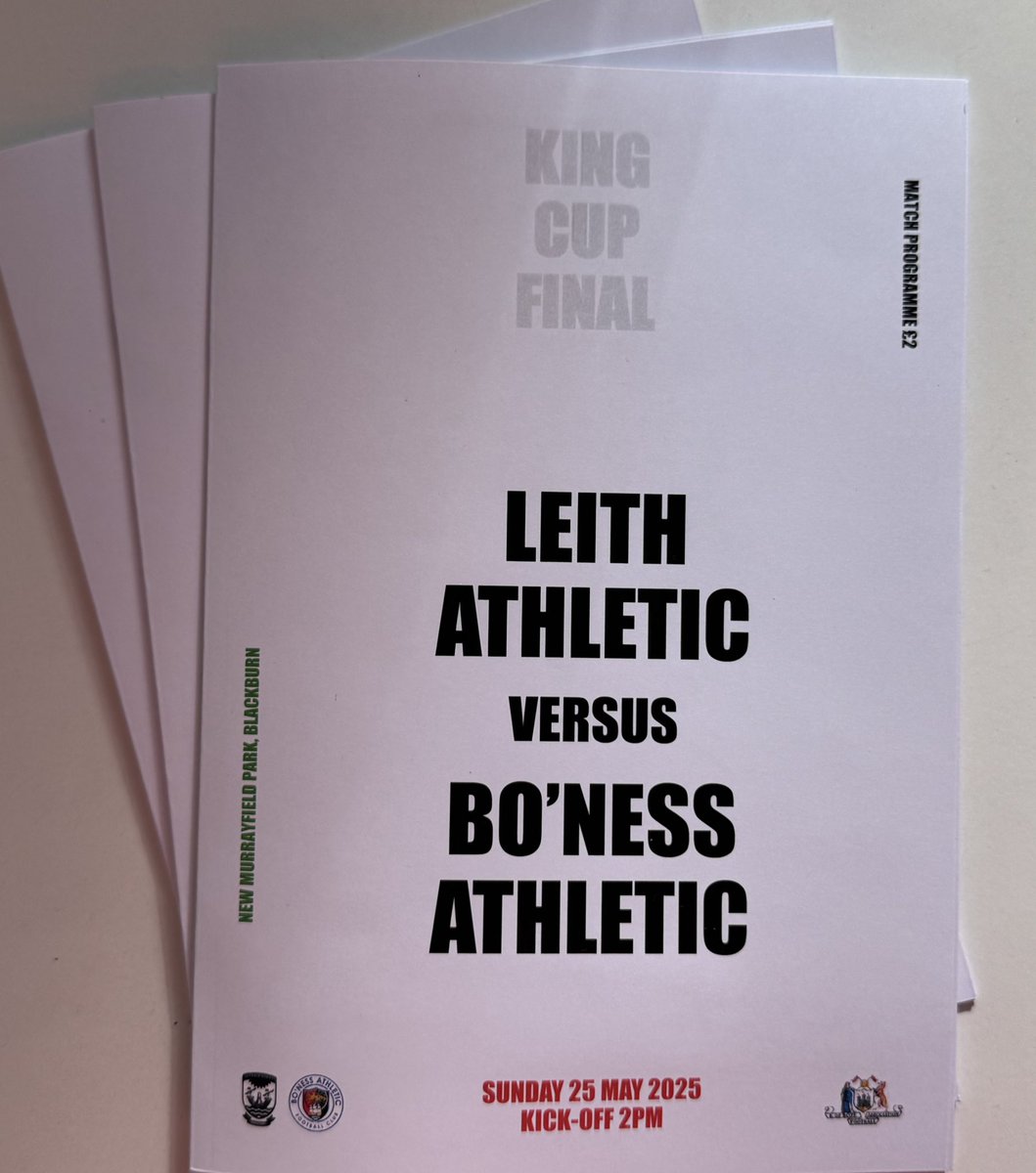 ๐น๐ฐ๐ผ๐ธ๐ด ๐ผ๐ฒ๐๐๐ด๐ด๐ฝ (@fitba_daft) on Twitter photo Todayโs 24 page programme for the 119th East of Scotland King Cup ๐ Final. 3 time winners <a href="/LeithAthEoS/">Leith Athletic Football Club - EoS</a> play <a href="/BonessAthletic/">Boโness Athletic FC</a> who look to add to their own impressive silverware collection in recent years at <a href="/BlackburnUnited/">Blackburn United Football Club ๐ด๐๐ณ๏ธ</a>โs New Murrayfield Park ๐ฑ. ๐๏ธ ยฃ2. All the best to both. Todayโs 24 page programme for the 119th East of Scotland King Cup ๐ Final. 3 time winners <a href="/LeithAthEoS/">Leith Athletic Football Club - EoS</a> play <a href="/BonessAthletic/">Boโness Athletic FC</a> who look to add to their own impressive silverware collection in recent years at <a href="/BlackburnUnited/">Blackburn United Football Club ๐ด๐๐ณ๏ธ</a>โs New Murrayfield Park ๐ฑ. ๐๏ธ ยฃ2. All the best to both.