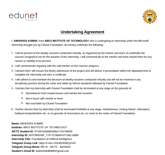 art_by_abhiii's tweet photo. Thrilled to share my AI journey !!🤖
Selected for & successfully completed the AI Internship Program by @EdunetIndia in collaboration with @Microsoft & @AICTE_INDIA 🎓💡
✅Gained hands-on skills in ML,DL & Azure
📄Offer+Completion Certificate attached
#Edunet #Microsoft #AICTE https://t.co/61pRiHCePU