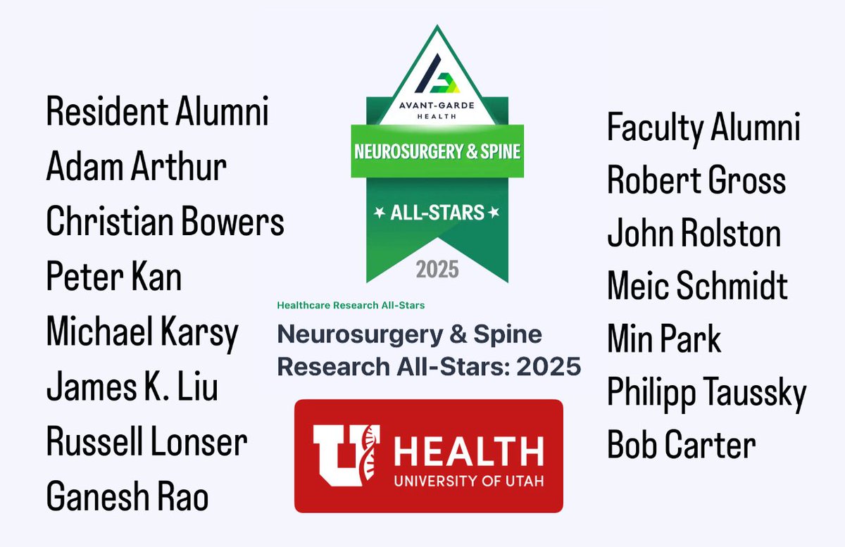 James K. Liu, MD (@skullbasemd) on Twitter photo <a href="/UofUNeurosurg/">University of Utah Neurosurgery</a> So proud to be an alumnus of <a href="/UofUNeurosurg/">University of Utah Neurosurgery</a> and to have trained alongside such incredible talent. Thrilled to be named amongst other fellow Utah graduates, co-residents, and former faculty recognized on the Avant-Garde Health Research All-Star List! <a href="/AdamArthurMD/">Adam Arthur MD MPH</a> <a href="/MichaelKarsy/">Michael Karsy MD PhD MSc FAANS FCNS</a> <a href="/UofUNeurosurg/">University of Utah Neurosurgery</a> So proud to be an alumnus of <a href="/UofUNeurosurg/">University of Utah Neurosurgery</a> and to have trained alongside such incredible talent. Thrilled to be named amongst other fellow Utah graduates, co-residents, and former faculty recognized on the Avant-Garde Health Research All-Star List! <a href="/AdamArthurMD/">Adam Arthur MD MPH</a> <a href="/MichaelKarsy/">Michael Karsy MD PhD MSc FAANS FCNS</a>