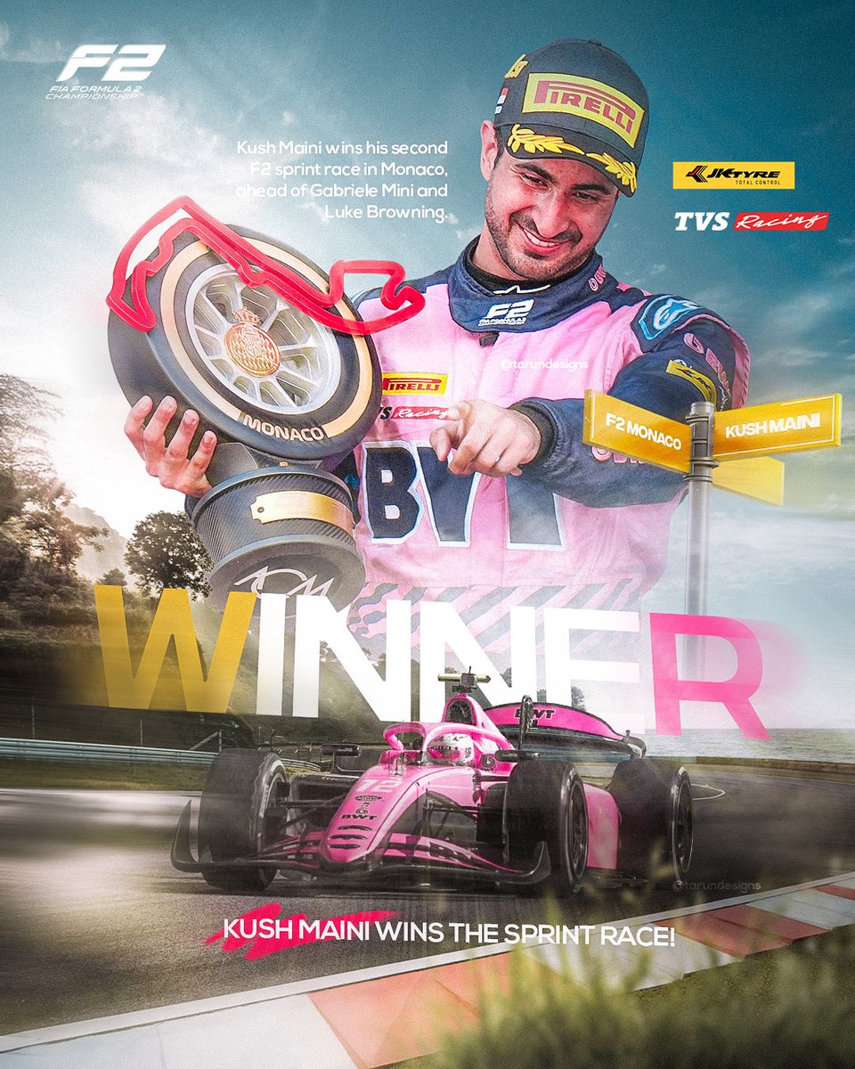 Tarunvisuals0's tweet photo. Kush Maini becomes the first Indian to win an F2 race in Monte Carlo

#KushMaini #F2Champion #MonacoWin #IndianRacingPride #mahindraracing https://t.co/7nopz5rocb