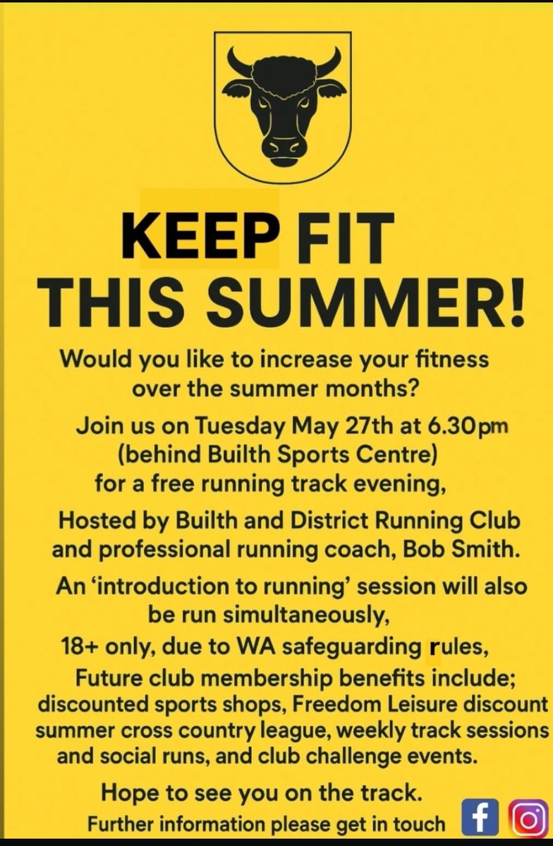 Our new summer initiative, open to all over 18’s. 
🏃‍♀️🏴󠁧󠁢󠁷󠁬󠁳󠁿🏃🏻‍♂️👍🐂💛🖤