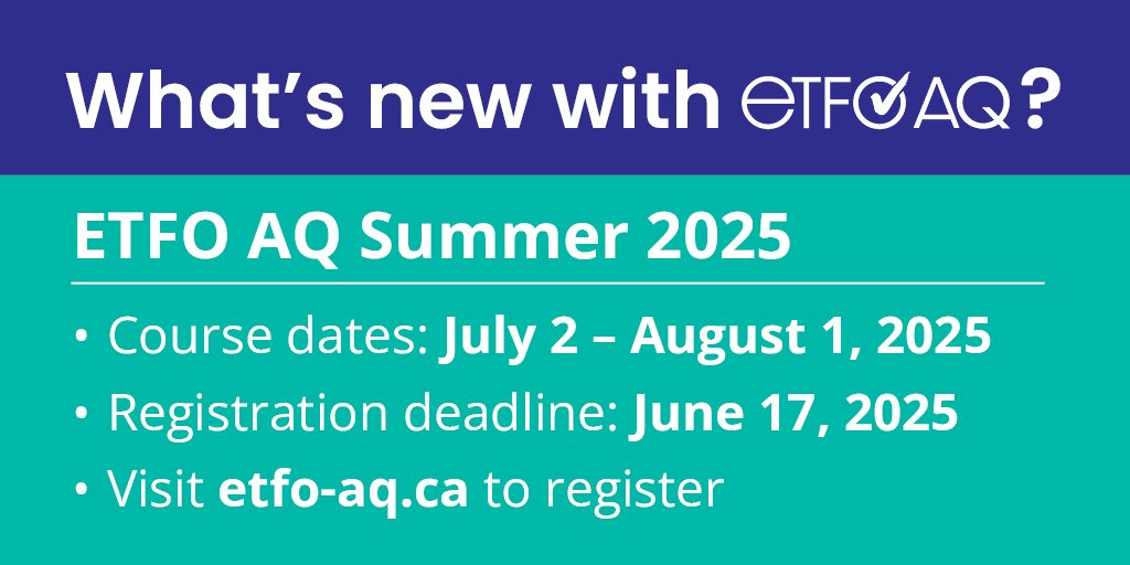 It's that time again - Summer ETFO AQ! Join other incredible educators as you continue your learning journey! etfo-aq.ca/catalogue/