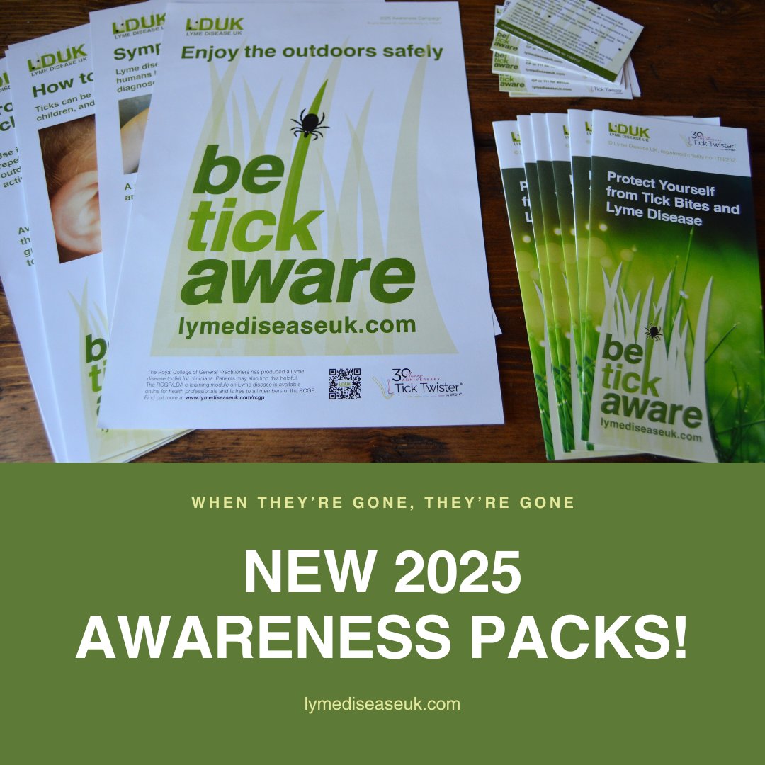 We have just a few left!

Pharmacies/GPs: cognitoforms.com/LymeDiseaseUK1…
Individuals: cognitoforms.com/LymeDiseaseUK1…

Help us spread the word on Lyme disease! 

#BeTickAware #LymeDiseaseUK