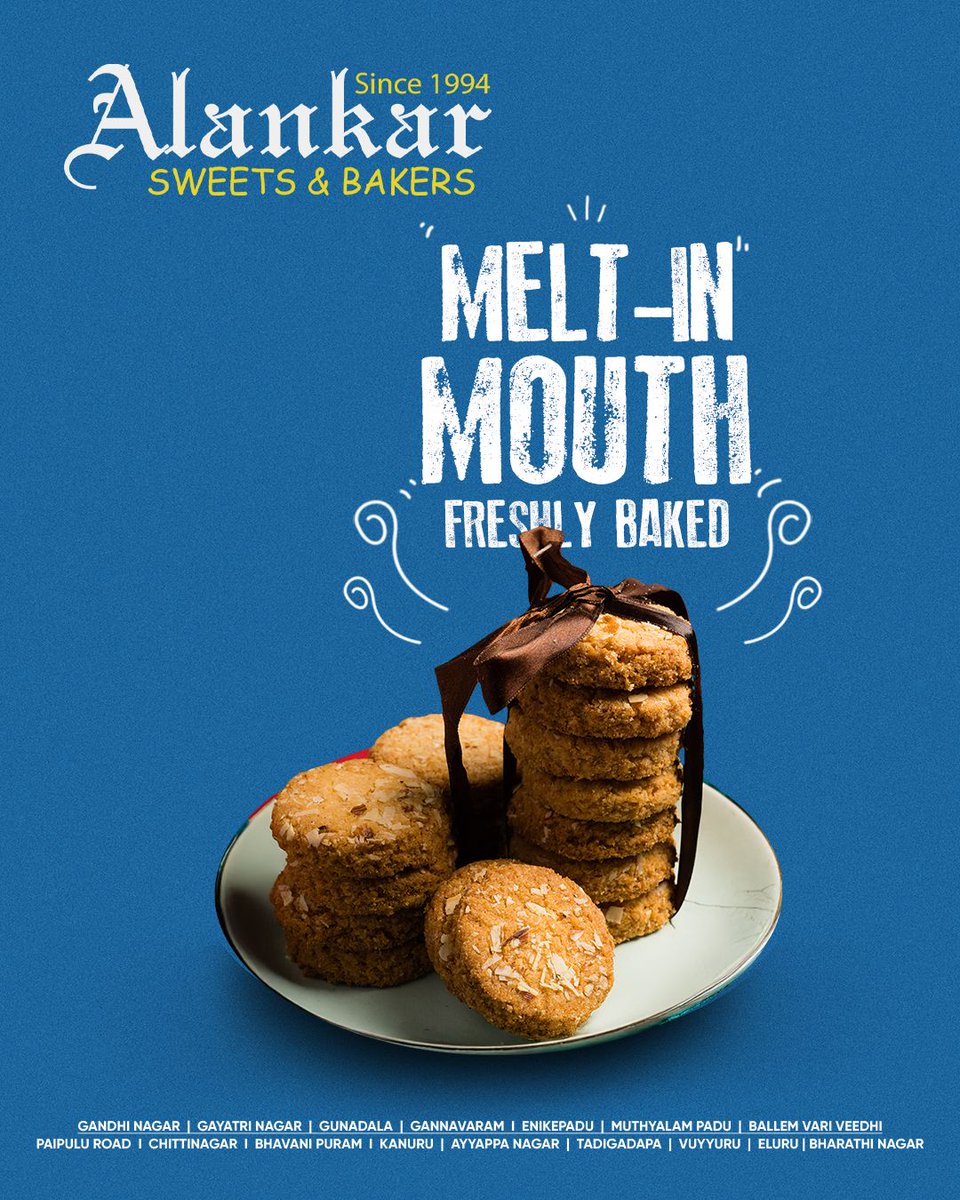 AlankarBakery's tweet image. Freshly baked. Perfectly crisp. Absolutely melt-in-your-mouth! 🍪
Taste the magic of tradition at Alankar Sweets &amp;amp; Bakers, serving sweetness since 1994. 💛

#AlankarSweets #AlankarBakery #Cookies #FreshlyBaked #Since1994