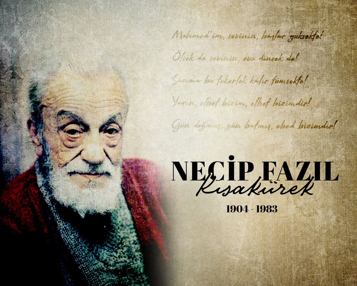 “Tohum saç, bitmezse toprak utansın...”

Fikriyle ve şiirleriyle genç nesillere istikamet çizen, medeniyetimizin diriliş mücadelesine ruh üfleyen Üstat Necip Fazıl Kısakürek’i vefatının 42. yıl dönümünde rahmetle, minnetle ve saygıyla yâd ediyorum.

Merhum Necip Fazıl,