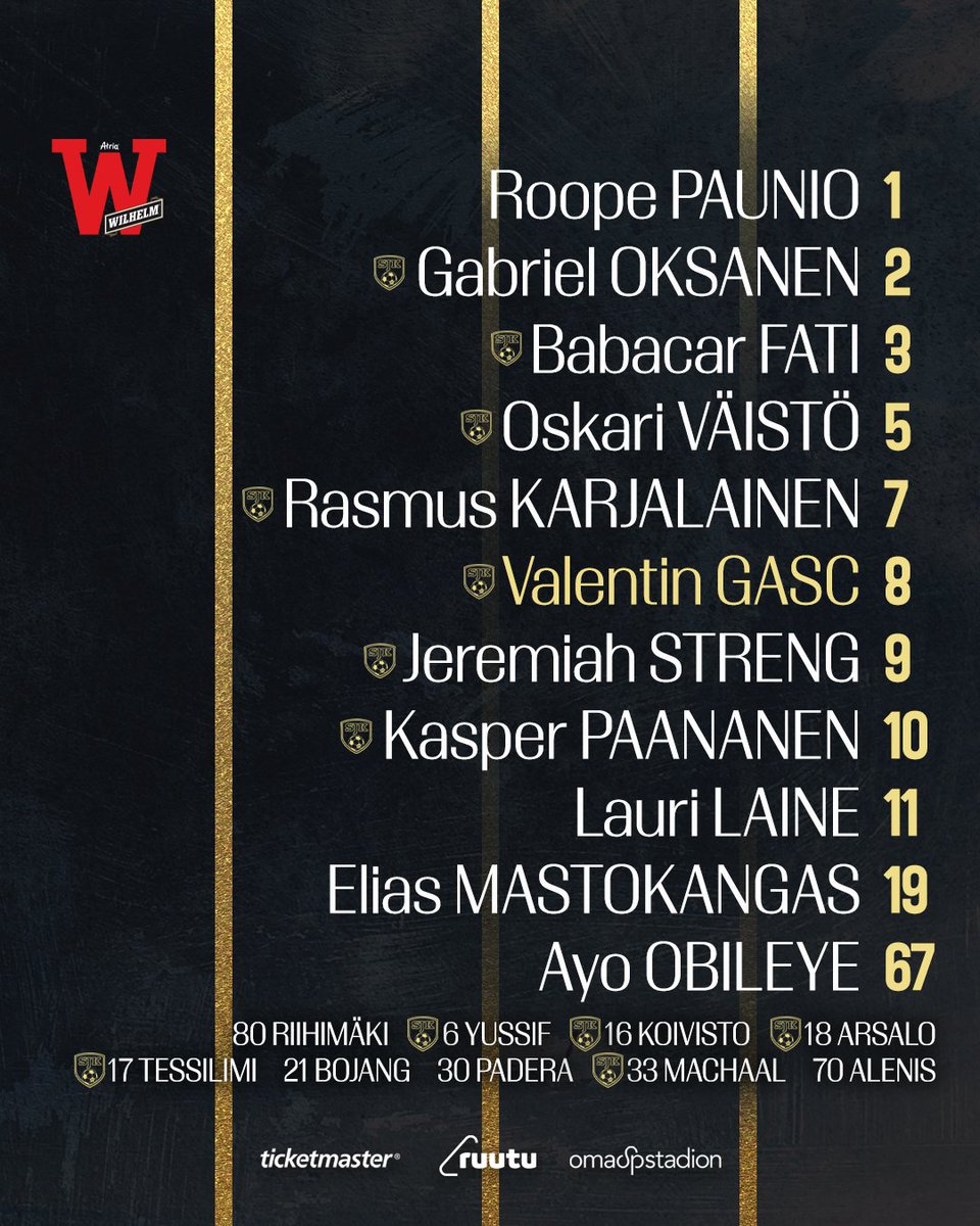 SJK_Seinajoki's tweet photo. Kokoonpano illan otteluun FC Interiä vastaan! Saavu katsomoon – Kannusta ääneen!

Kokoonpanon tarjoaa Atria Wilhelm.

#veikkausliiga #meidänkerho #seinäjoki #SJKINT https://t.co/liSomPBTb2