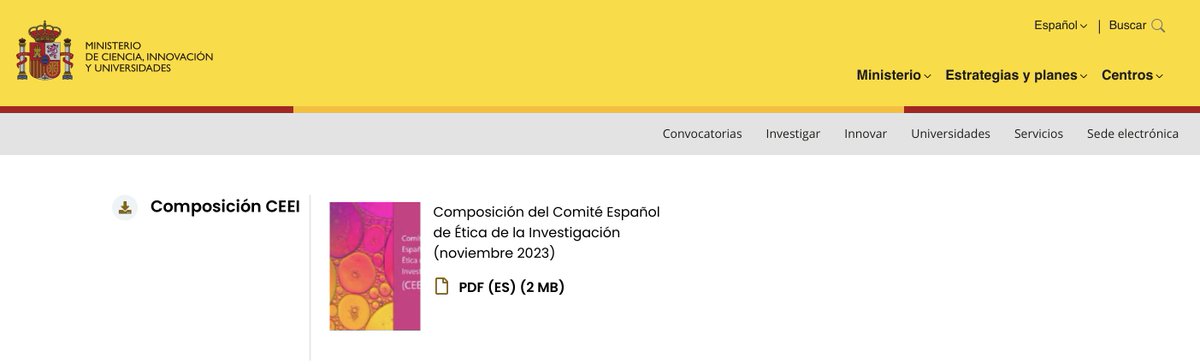 Oficina Española de Integridad en Investigación (@ointegridadesp) on Twitter photo Estimada <a href="/DianaMorantR/">Diana Morant</a>
¿Podrían actualizar la página que tiene su Ministerio sobre el Comité Español de Ética de la Investigacion y publicar el listado con los nuevos miembros de este comité?
Nos hemos enterado de estos movimientos por otros medios.
ciencia.gob.es/Ministerio/Mis… Estimada <a href="/DianaMorantR/">Diana Morant</a>
¿Podrían actualizar la página que tiene su Ministerio sobre el Comité Español de Ética de la Investigacion y publicar el listado con los nuevos miembros de este comité?
Nos hemos enterado de estos movimientos por otros medios.
ciencia.gob.es/Ministerio/Mis…