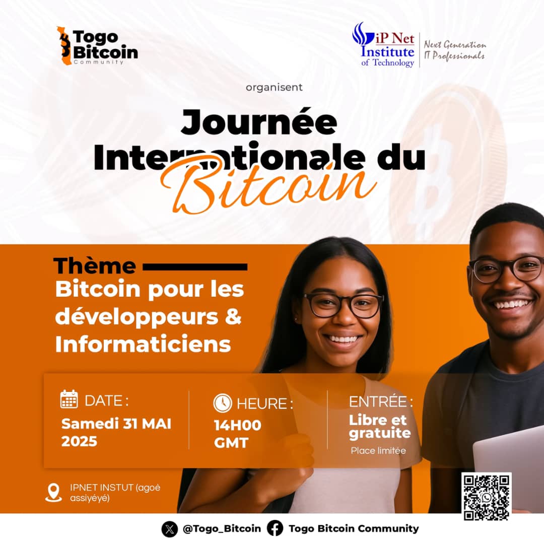 Togo_Bitcoin's tweet image. 🚨 BitcoinDay débarque à IPNET Togo ce samedi 31 mai à 14h GMT !
🎓 Thème : Bitcoin pour les devs & informaticiens
⚡ Démos, échanges, métiers Web3
🍕 FREE FOOD à volonté
📍 IPNET, Agoè Assiyéyé
🎯 Entrée 100% gratuite sur inscription lu.ma/46qxsxpb
#Bitcoin #Blockchain
