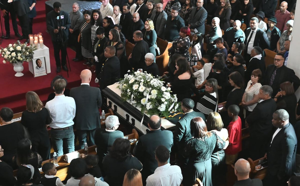 IOL's tweet photo. Funeral of former Springbok wing Cornal Hendricks in Wellington, Cornal passed away on May 15, 2025 at the age of 37 after suffering a heart attack.

📷: Ayanda Ndamane/Independent Media

#CornalHendricks #funeral #Springboks https://t.co/WfhiOQmJYw
