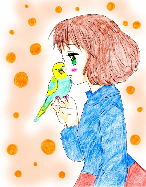 毎日、楽しくインコ君と過ごしています。インコ君といると、本当に幸せです#過去絵 #イラスト 