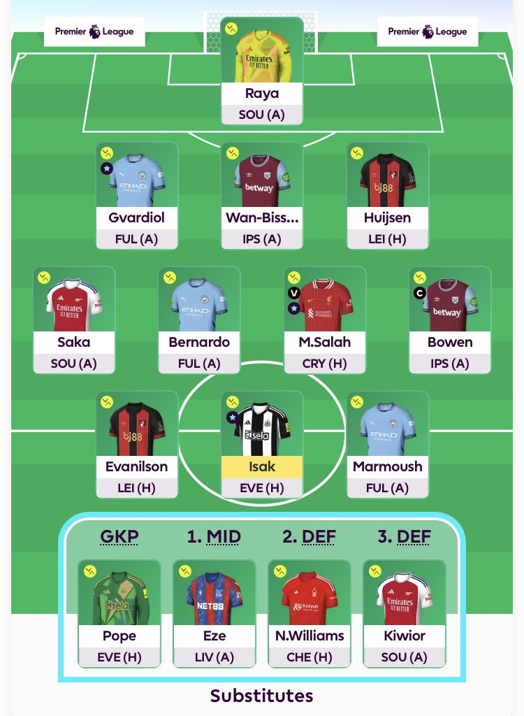 CrashFpl's tweet photo. #GW38

🔄 Muñoz, Kovačić, Vardy out
🔄 Kiwior, BSilv, Evanilson in

#Benchboost for the final week. Hoping for a record (for me) 8th green arrow.

Happy final day of the season everyone!

#FPL #FPLCommunity https://t.co/YwzSbGR7uT
