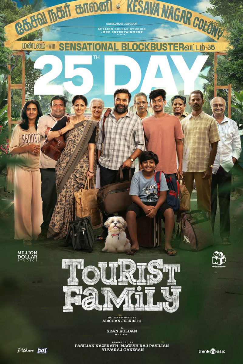 It’s 25th DAY for the SENSATIONAL BLOCKBUSTER #TouristFamily in theatres 🔥

It has truly become a timeless classic, heartwarming and a family favorite entertainer ❤️

Written &amp; directed by @abishanjeevinth ✨
A <a href="/RSeanRoldan/">Sean Roldan</a> musical  🎶

@sasikumardir <a href="/SimranbaggaOffc/">Simran</a>