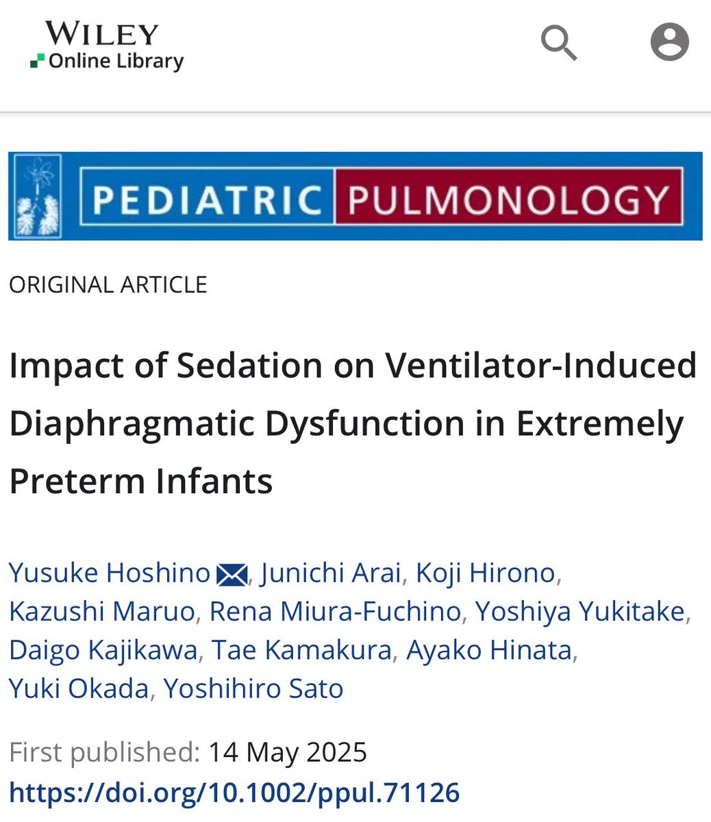 JAPANicu's tweet image. Hoshino et al. conducted a prospective observational study to evaluate the effect of sedation on diaphragmatic function in extremely preterm infants requiring mechanical within 6 h of birth using ultrasound.
onlinelibrary.wiley.com/doi/10.1002/pp…
#neotwitter