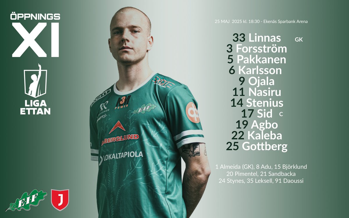 EIF Fotboll (@eiffotboll) on Twitter photo ÖPPNINGSELVA! Så här öppnar herrlaget idag mot Jippo klockan 18:30 på Ekenäs Sparbank Arena. Kom ihåg att endast läktarna på Bryggerigatans sida är i användning. EIF:s juniorer har en egen läktare på Ladugårdsgatans sida närmast tennisplanerna.
<a href="/ykkosliiga/">Ykkösliiga</a> ÖPPNINGSELVA! Så här öppnar herrlaget idag mot Jippo klockan 18:30 på Ekenäs Sparbank Arena. Kom ihåg att endast läktarna på Bryggerigatans sida är i användning. EIF:s juniorer har en egen läktare på Ladugårdsgatans sida närmast tennisplanerna.
<a href="/ykkosliiga/">Ykkösliiga</a>
