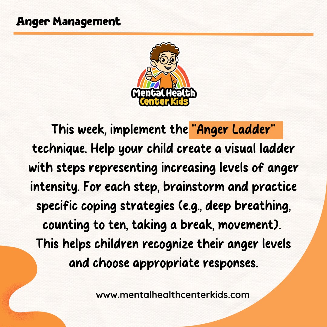 MHCenterKids's tweet image. This week's challenge...Create an "Anger Ladder" with coping strategies. How do you visualize anger management?

#AngerLadder #CopingStrategies