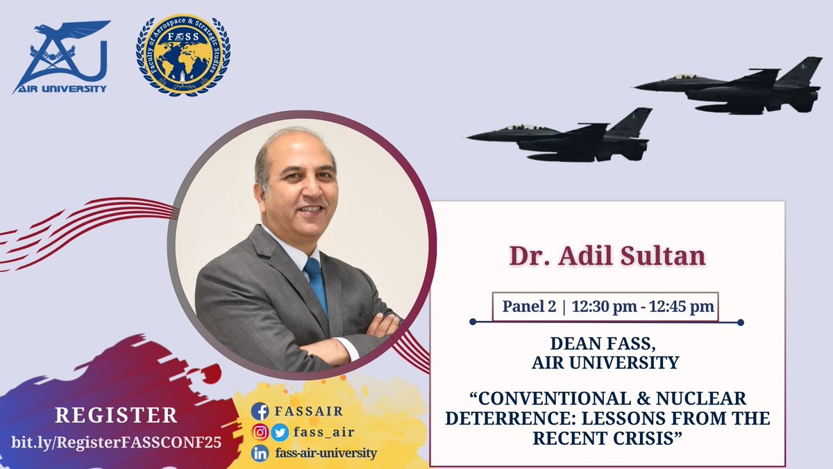 Don't miss Panel 2: "Pakistan’s Multi-Domain Response" moderated by Dr. Salma Malik! We'll discuss legal recourse and military deterrence in contemporary threats. 
🗓 Time: 1200-1330 
🔗 Register now: bit.ly/RegisterFASSCO…
#FASSCONF25 
<a href="/AhmerSoofi/">Ahmer Bilal Soofi</a> <a href="/RazaHaider_pk/">Raza Haider</a> <a href="/adilsultan/">Adil</a>