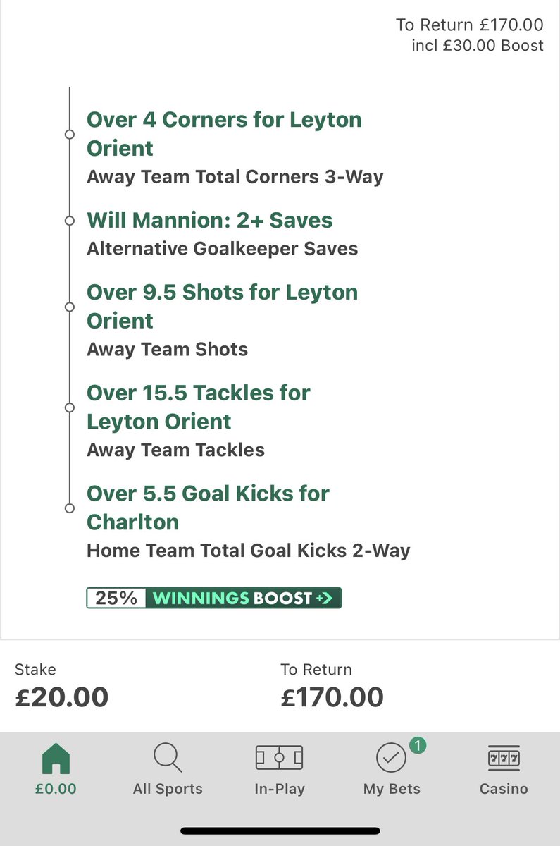 Archie_Anson1's tweet image. League 1 Playoff Bet ⚽️

1U Leyton Orient win @ 3.8

0.5U Leyton Orient 1-0 @ 10.5

Have a feeling Orient will be on the attack today and even if they don’t win the acca will support Leyton on the attack.