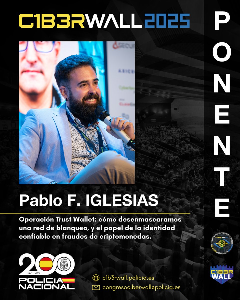 PYDotCom's tweet photo. Esta semana tengo el honor de volver a ser ponente en el evento estrella de la @policia: #C1B3rWall 2025.
Este año, en cambio, hablaré de fraudes con supuestas inversiones en #criptomonedas, y cómo desde @CyberBrainers cooperamos con las #FFCCSS para cazar a los cibercriminales https://t.co/tHBwXSeBdl