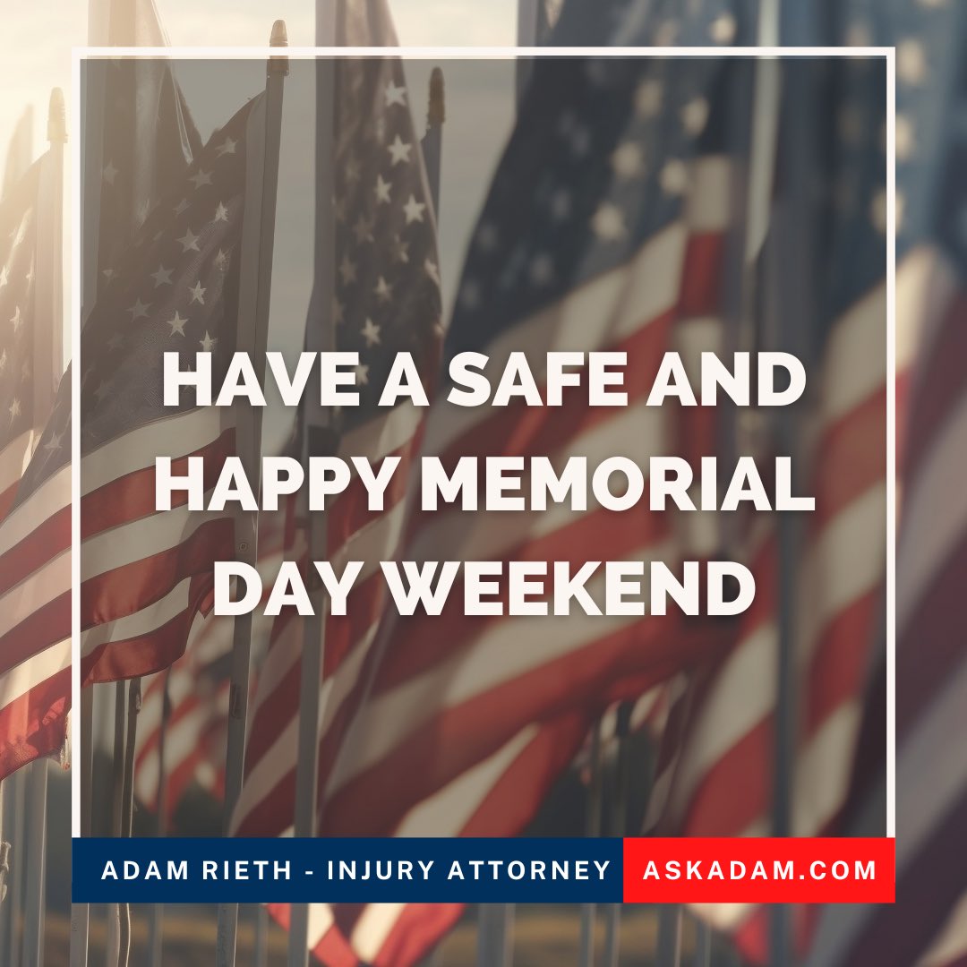 Wishing you, your family, and friends a safe Memorial Day weekend. Remember to avoid drinking and driving, and to be safe with fireworks. If you or someone you know is injured, feel free to reach out to me for a free consultation. 

#hillsboroughcounty #pinellascounty #tampa
