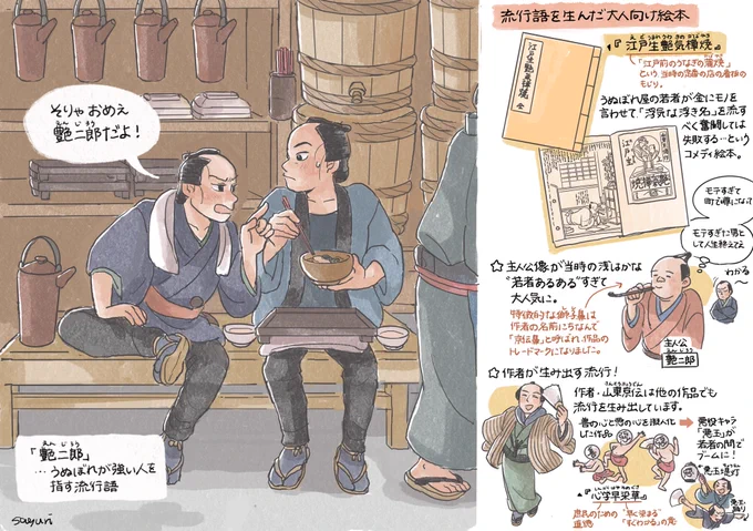 江戸時代に大ヒットした大人向け絵本『江戸生艶気樺焼(えどうまれうわきのかばやき)』

うぬぼれ屋の主人公のすったもんだが江戸の人に大ウケし、主人公の名前が流行語になりました

🌟江戸時代の物語をよみとく連載、第7回です!(リプ欄から全編をご覧いただけます) 