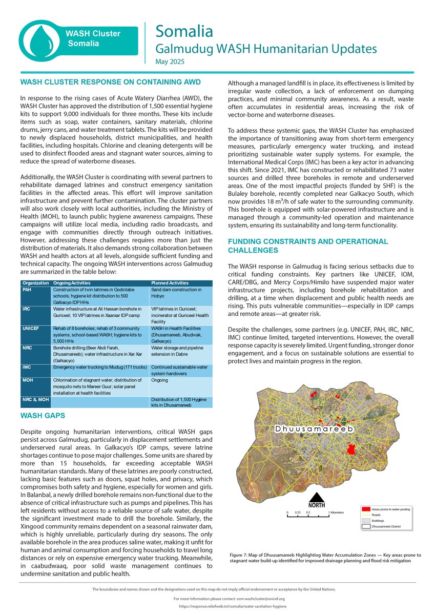 📢 New: Galmudug WASH Humanitarian Updates now available! 🔍 Covers key findings from the recent field mission, incl. disease outbreaks &amp; public health risks after Gu rains &amp; flash floods. 📄 Read more: bit.ly/3Shf9h7 #Somalia #WASH #HumanitarianResponse