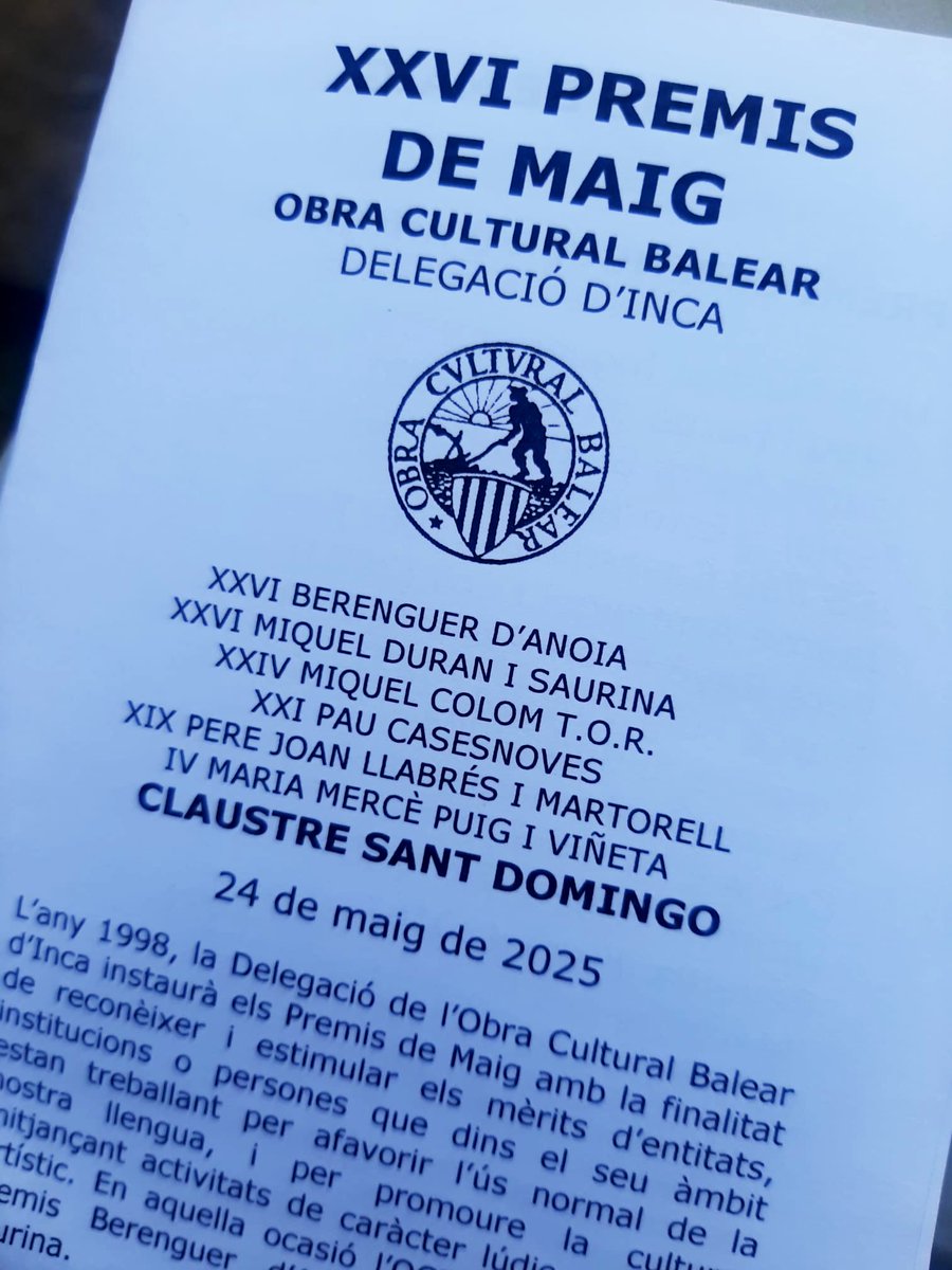 Socialistes d' Inca (@socialistesinca) on Twitter photo 🔴 Assistim al lliurament dels XXVI Premis de Maig de l’<a href="/OCB_Inca/">OCB - Delegació Inca</a> que acull el claustre de Sant Domingo.
👏🏼 Els <a href="/SocialistesInca/">Socialistes d' Inca</a> donam l’enhorabona a totes les entitats, institucions i persones guardonades per afavorir l’ús de la nostra llengua. #IncaSomTots 🔴 Assistim al lliurament dels XXVI Premis de Maig de l’<a href="/OCB_Inca/">OCB - Delegació Inca</a> que acull el claustre de Sant Domingo.
👏🏼 Els <a href="/SocialistesInca/">Socialistes d' Inca</a> donam l’enhorabona a totes les entitats, institucions i persones guardonades per afavorir l’ús de la nostra llengua. #IncaSomTots
