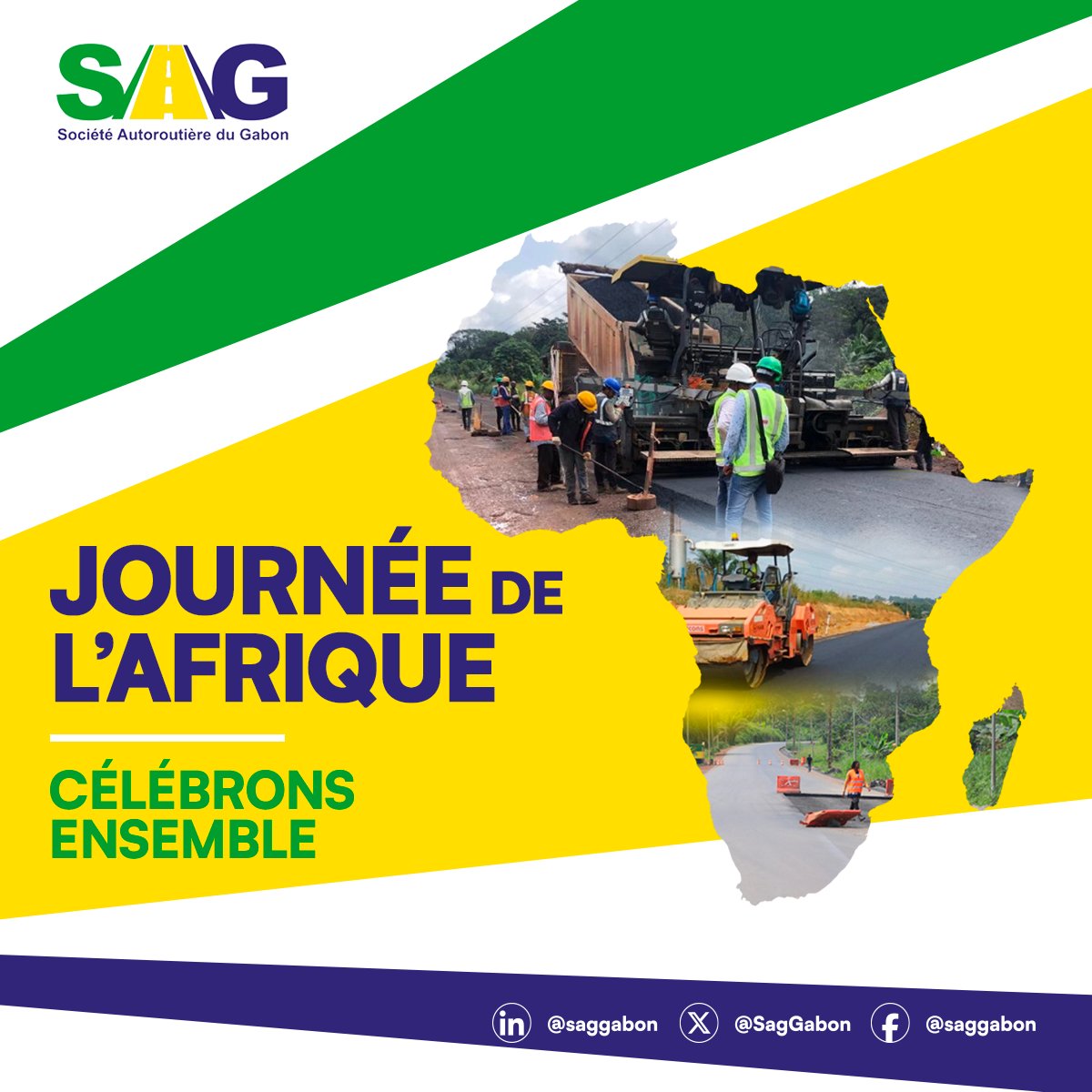 🌍 Bonne Journée de l’Afrique. 

La <a href="/SagGabon/">SAG - Société Autoroutière du Gabon</a> est fière de contribuer au développement d’une Afrique connectée, durable et tournée vers l’avenir. 

Relier les territoires, les hommes et soutenir les dynamiques locales : des engagements que nous portons chaque jour. 

#AfricaDay