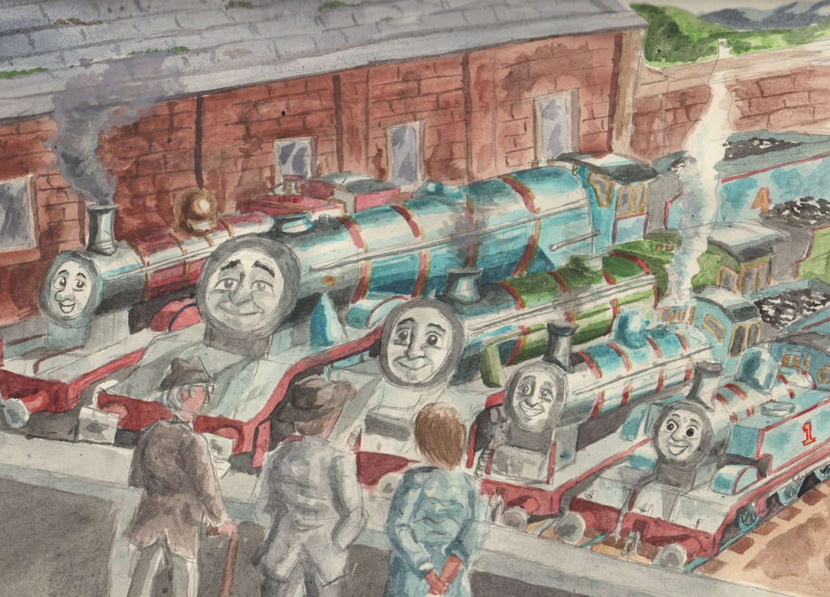 Tidmouth, August 1985 

The Thin Clergyman has invited a few visitors. The visitors were filmmakers, a smartly dressed man in a hat, and a lady dressed in lovely blue dress. All were followed by men with cameras and asked to meet the Engines. All of whom were very pleased.