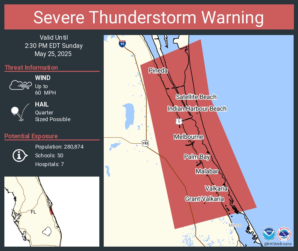 Severe Thunderstorm Warning including Palm Bay FL, Melbourne FL and  West Melbourne FL until 2:30 PM EDT
