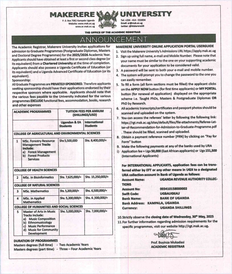 ACE Bioinformatics & Data Sciences (@aceuganda) on Twitter photo Are you passionate about Bioinformatics or Health Data Science?
Applications for the August 2025/26 intake are still open for the MSc Bioinformatics program at <a href="/Makerere/">Makerere University</a>!
Application Deadline: 30th May 2025
Apply here: apply.mak.ac.ug
#Bioinformatics
#DataScience Are you passionate about Bioinformatics or Health Data Science?
Applications for the August 2025/26 intake are still open for the MSc Bioinformatics program at <a href="/Makerere/">Makerere University</a>!
Application Deadline: 30th May 2025
Apply here: apply.mak.ac.ug
#Bioinformatics
#DataScience