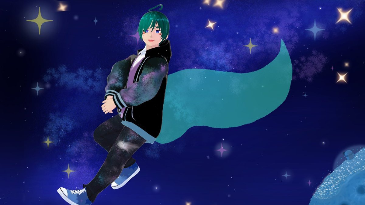 This is Komi.  (komiburne on bsky)

THE GALACTIC PATTERN ON THE CLOTHES
THIS CELESTIAL TRANSLUCENT TAIL
pretty shoes with stars on them!
the blue of the eyes!
I just love the colours so much aaaa

10/10.