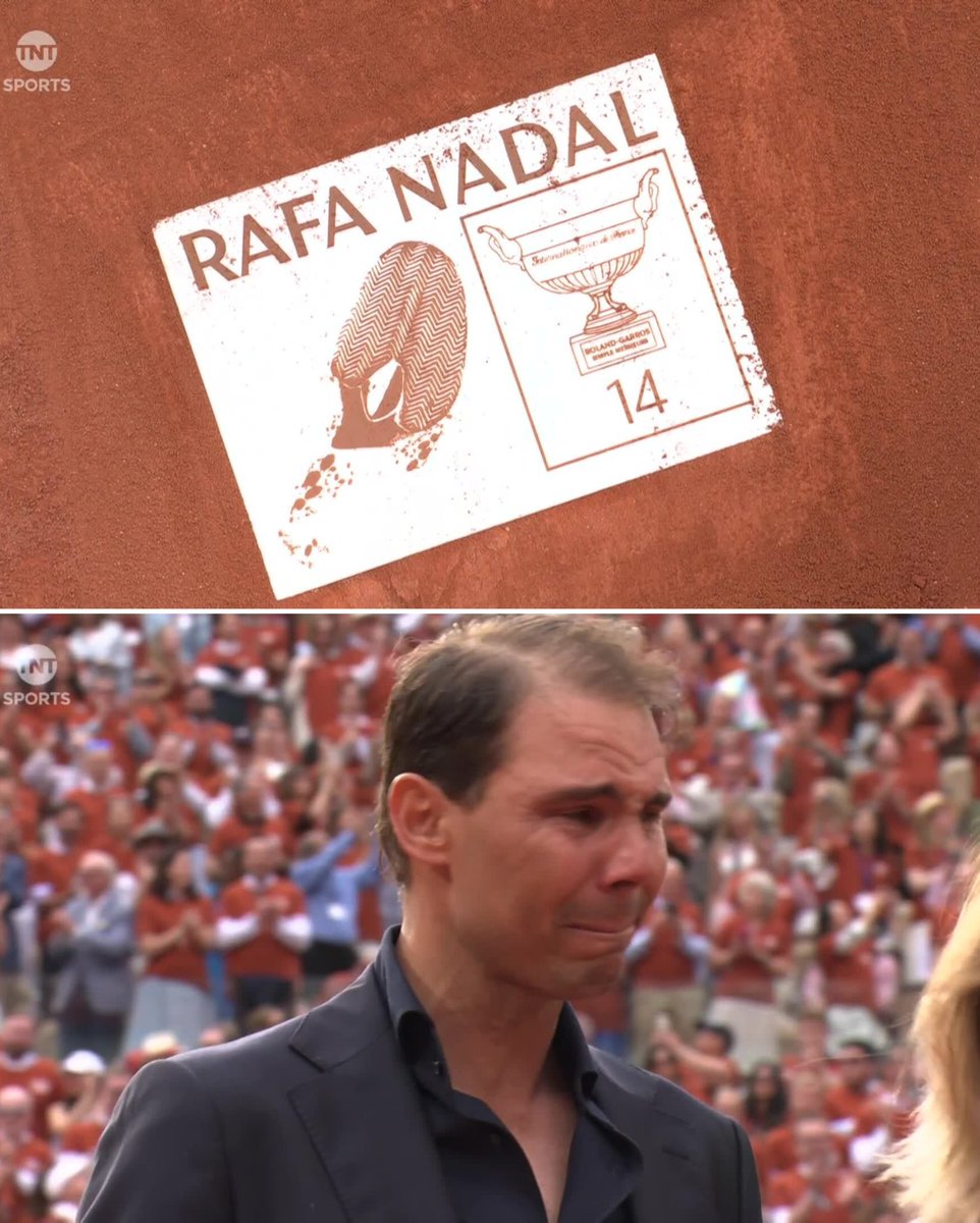 Nadal emotional seeing his footprint added to the #RolandGarros clay court 🧡🥹