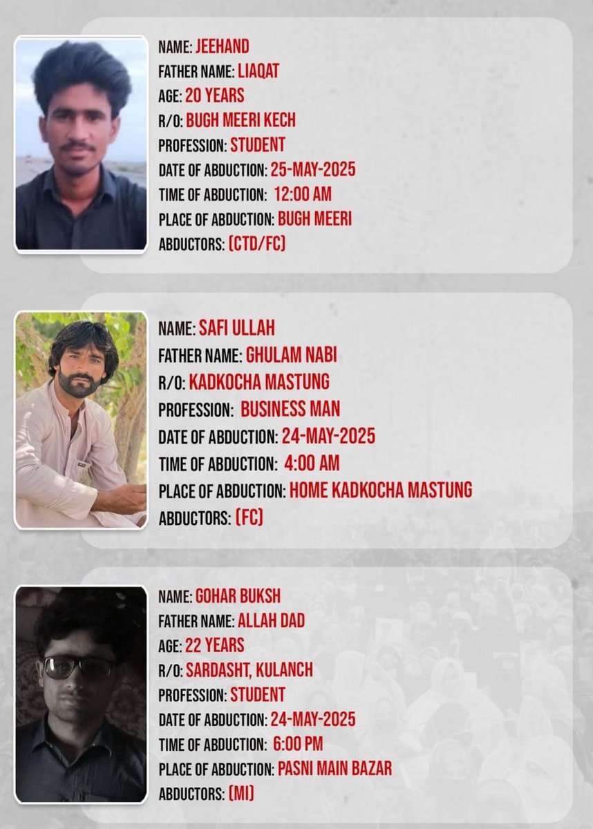 Muhamma39326957's tweet image. بلوچ عوام کے خلاف پاکستانی فوجی ریاستی جبر اور جبر میں مسلسل اضافہ ہو رہا ہے، جو #بلوچستان میں انسانی حقوق کی سنگین خلاف ورزیوں کی نشاندہی کرتا ہے

 #EndEnforcedDisappearnces 
 #ReleaseAllBalochMissingParsonces 
 #StopBalochGenocide