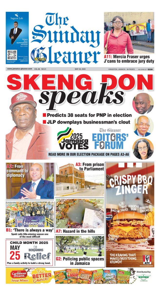 Not a Don Anderson poll. Not a Blue Dot poll. Not another pollster, research firm, political analyst, political science researcher no.

Gleaner thinks the best lead story is what Skeng Don says...

What is going on? This is the most important national story today?