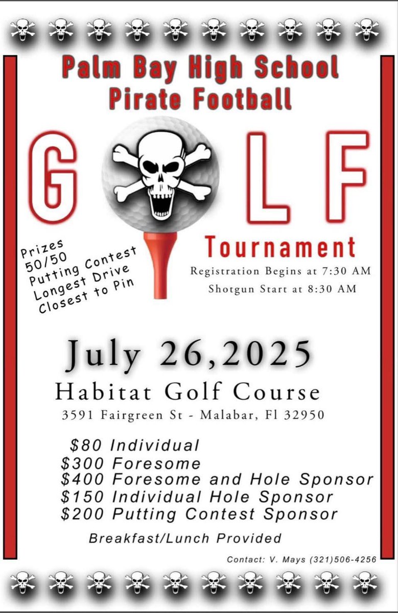 Our golf tournament information!!! Come on out and support the Pirates!!!
<a href="/Bigcoachmays/">Kevin Mays</a>