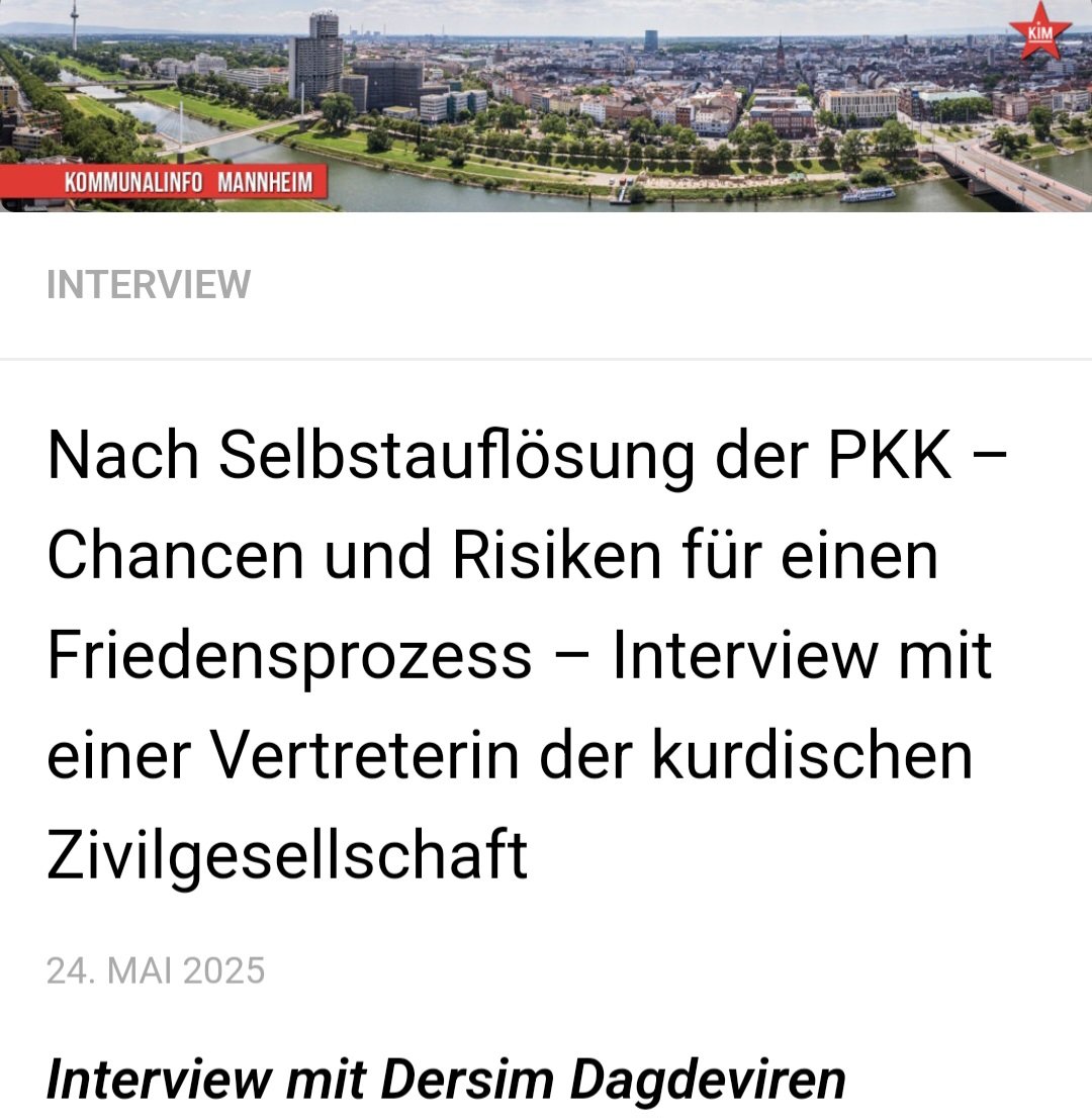 Mit der Kommunalinfo Mannheim habe ich über die regionalen &amp; internationalen Implikationen der historischen Erklärung von Abdullah Öcalan &amp; der PKK-Beschlüsse sowie notwendige Schritte in Deutschland/Europa gesprochen.
kommunalinfo-mannheim.de/2025/05/24/nac…