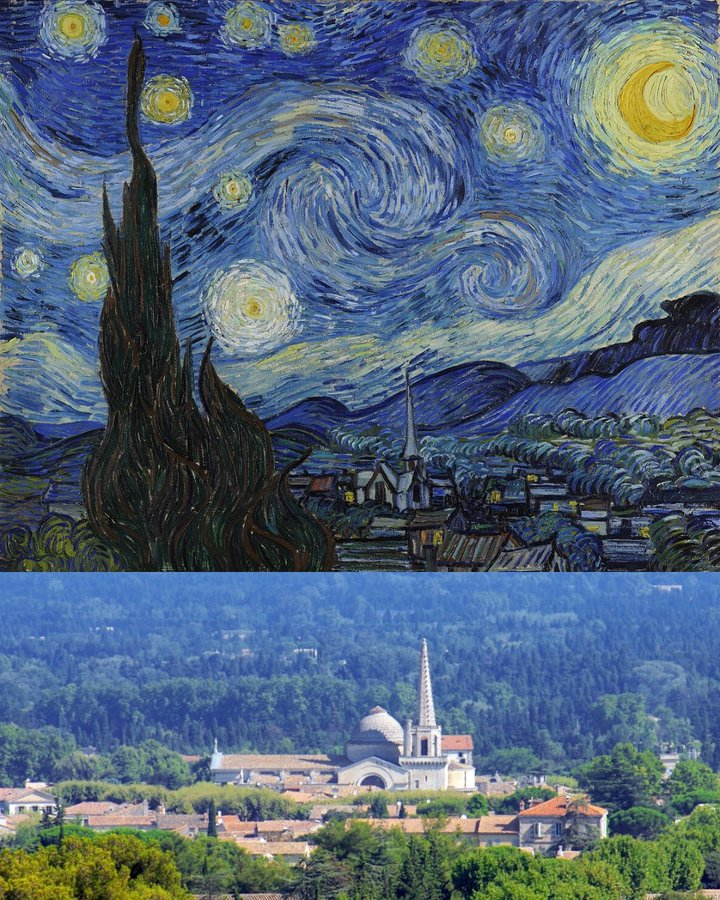 Los lugares que inspiraron pinturas icónicas 🧵

1. La Noche Estrellada de Van Gogh – Saint-Rémy, Francia