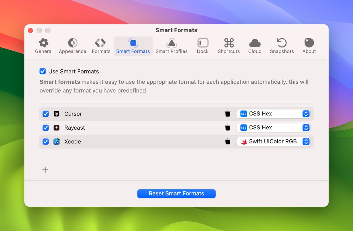 sip_app's tweet image. Smart Formats — Paste the Right Code, Automatically

⚡ Working across multiple tools? Sip makes your workflow smarter by applying the correct color format automatically when pasting.  

💻 Pasting into Xcode? Swift UIColor RGB. 
🌐 Pasting into VSCode? CSS Hex. 
🎨 Pasting into…