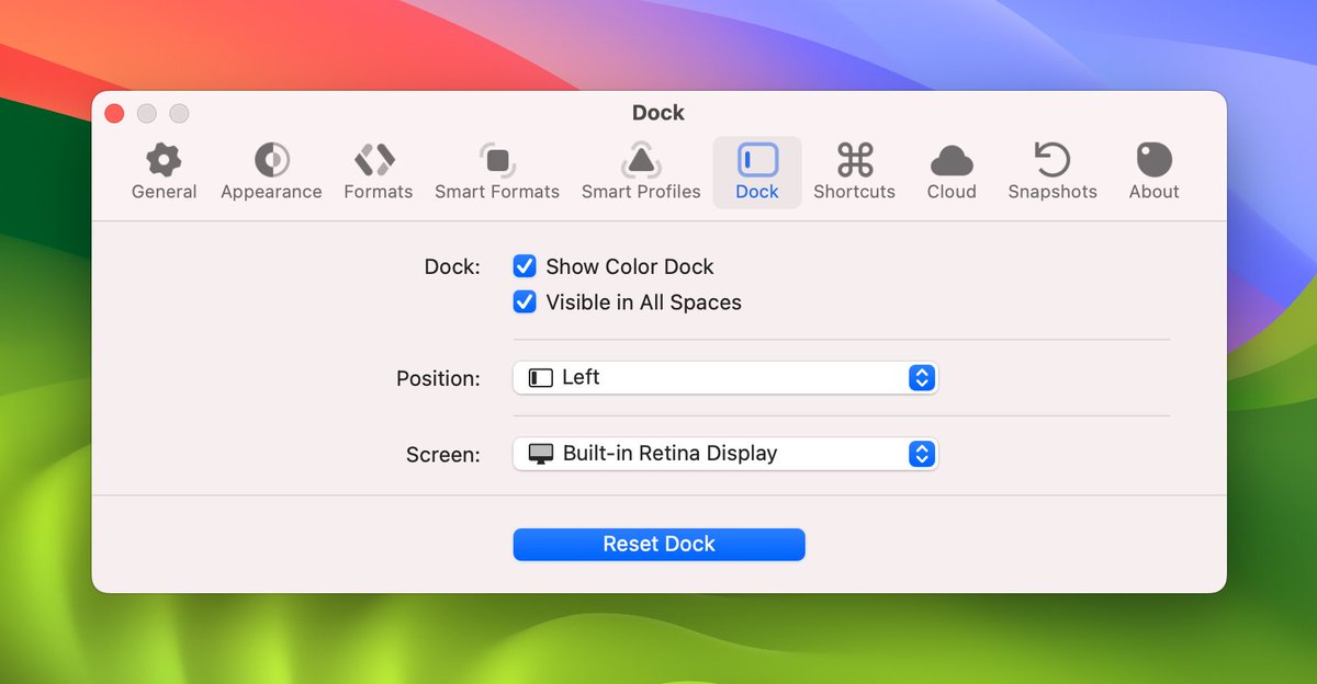 sip_app's tweet image. The Color Dock, Your Style

The Sip Dock gives you instant access to your colors anywhere on your screen.  

⚓️Position it left, right, top, bottom, or even custom-anchored – whatever works best for your workflow.  

🌐 The Dock stays visible across all your spaces, so your…