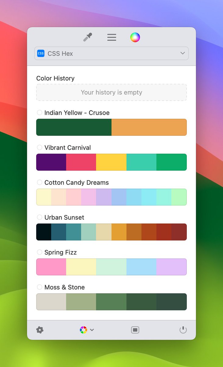 sip_app's tweet image. Compact, Yet Powerful — The Sip Menu

The compact Sip menu packs everything you need:

🎯 Launch the Color Picker
🔄 Change color format
🌈 Manage colors and palettes
⚙️ Open preferences or the main window
👁️ Switch color blindness modes

Your color toolkit, always ready.

☛ Try…