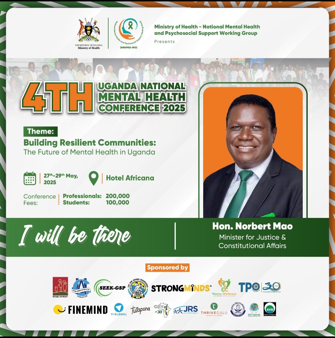 Mental Health & Psychosocial Support Working Group (@nmhpsswg) on Twitter photo Just 48 hours to our 4th NMH Conf, Meet Our guests who will grace the conference.
Join us on Tuesday at Hotel Africana, and let's learn together
#MentalHealthAwareness
<a href="/MakeStrongMinds/">StrongMinds</a> <a href="/TpoUg/">TPO Uganda</a> <a href="/counsellingug/">Uganda Counselling Association (UCA)</a> <a href="/norbertmao/">Norbert Mao</a> <a href="/UPFMH2020/">@Uganda Parliamentary Forum On Mental Health</a> Just 48 hours to our 4th NMH Conf, Meet Our guests who will grace the conference.
Join us on Tuesday at Hotel Africana, and let's learn together
#MentalHealthAwareness
<a href="/MakeStrongMinds/">StrongMinds</a> <a href="/TpoUg/">TPO Uganda</a> <a href="/counsellingug/">Uganda Counselling Association (UCA)</a> <a href="/norbertmao/">Norbert Mao</a> <a href="/UPFMH2020/">@Uganda Parliamentary Forum On Mental Health</a>