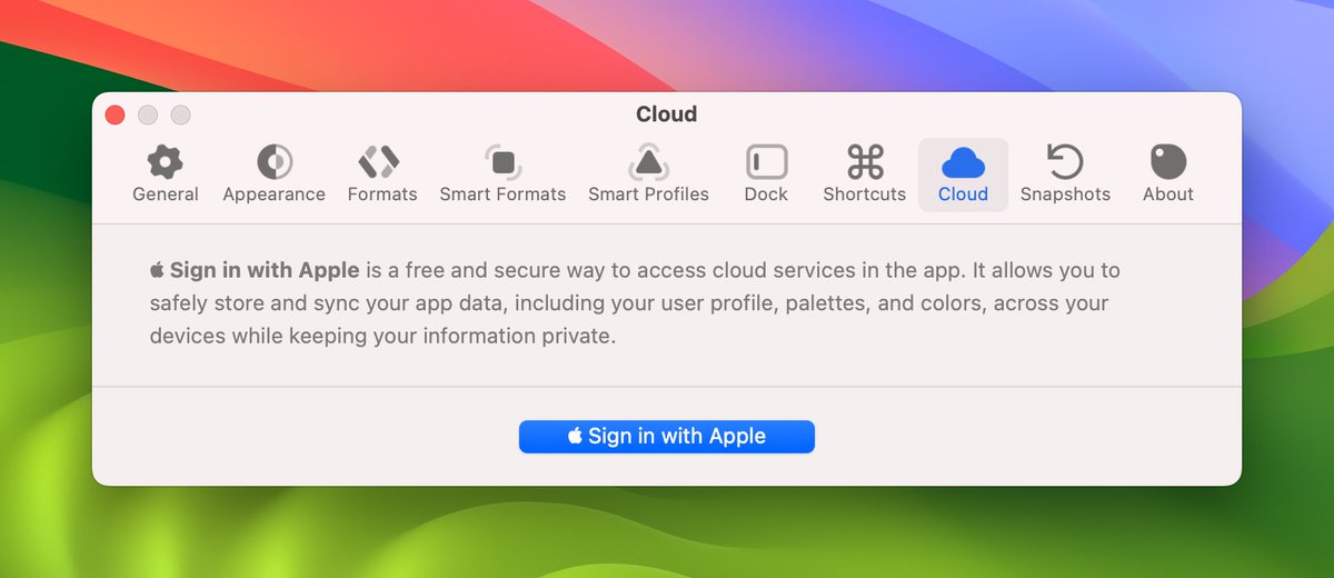 sip_app's tweet image. Cloud Sync

 Sign in with Apple and sync your colors and palettes across all your devices.

🎨 Access your colors anywhere
🔐 Private and secure
🌎 One account, seamless experience

Keep your palettes in sync and your workflow smooth.

☛ Try it now → beta.sipapp.io…