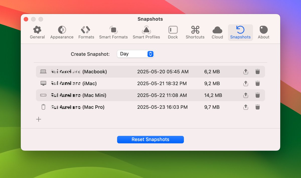 sip_app's tweet image. Snapshots — Backup Your Colors

Sip lets you take Snapshots of your color data, so you can:

🖥️ Back up your palettes across devices
📦 Save different versions (MacBook, iMac, Mac Mini, Mac Pro)
♻️ Restore or share Snapshots whenever you need

Never lose your colors. Sip has your…