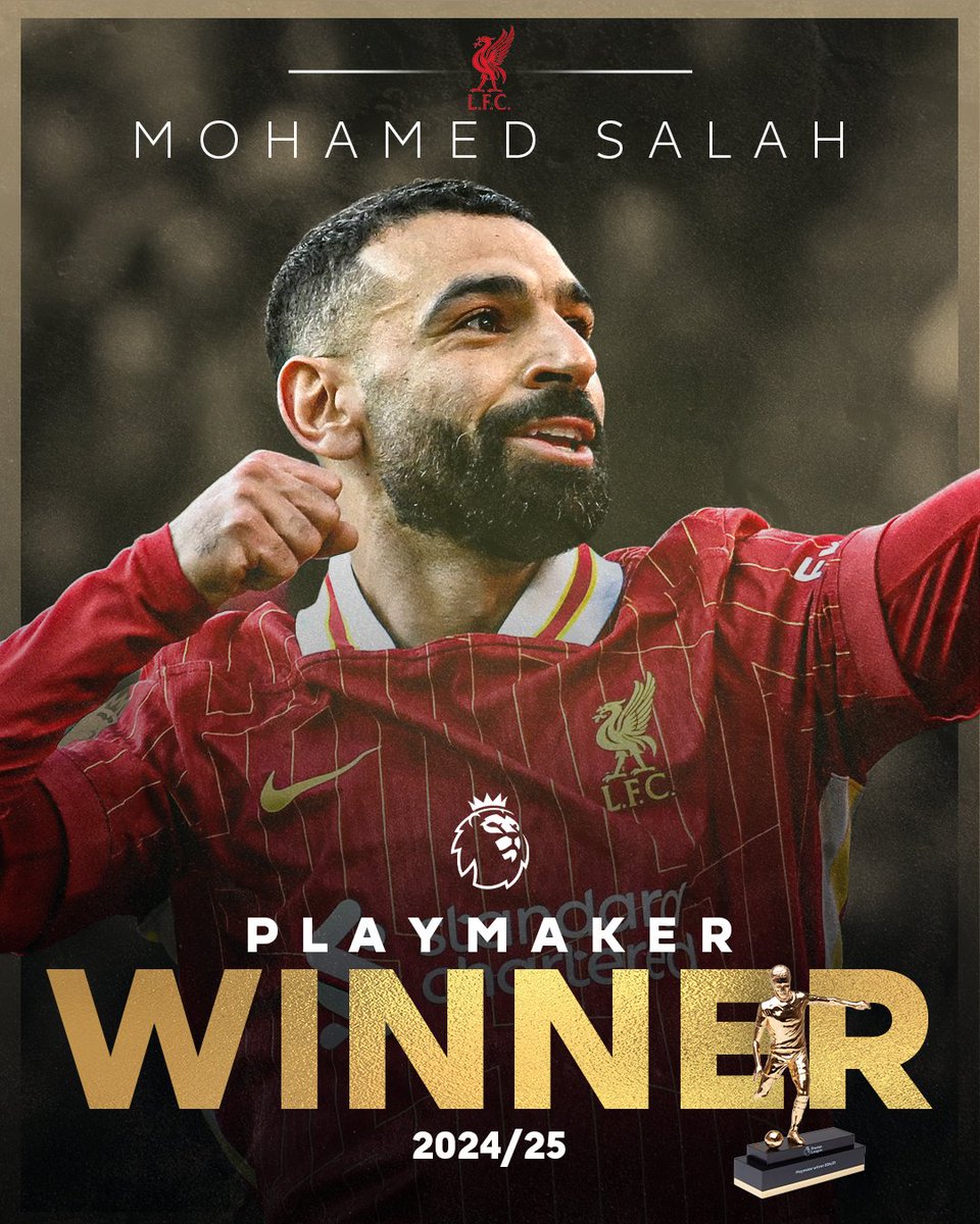 Mohamed Salah provided 19 assists for team-mates this season 🤲

That wins him the the Playmaker Award for 2024/25!