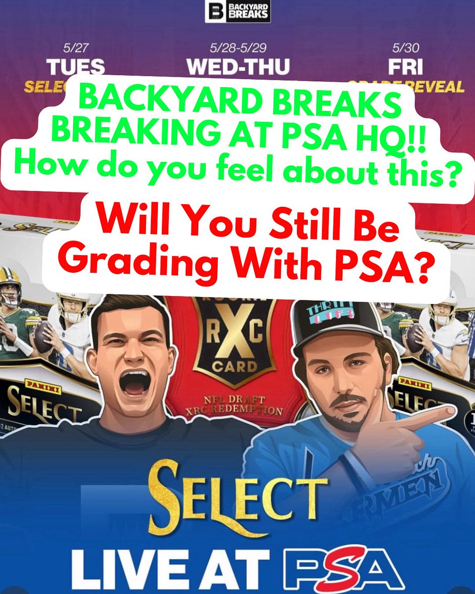 This is what ChatGPT has to say about the Backyard Breaks &amp; PSA controversy:

The controversy involving Backyard Breaks and Professional Sports Authenticator (PSA) has stirred significant discussion within the sports card collecting community.

The Backyard Breaks Livestream